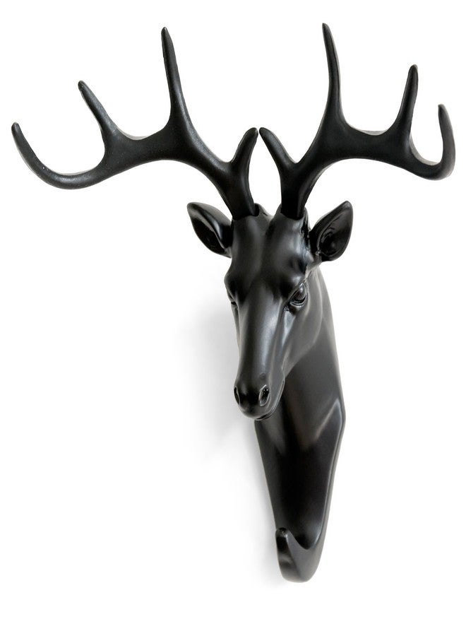 Mockery Deer Head Antlers Wall Hook for Hanging Hat Scarf Bag Key Clothes Bathroom Kitchen Towel Holder Hanger Rack Elegant Wall Decoration Wall Mounted Decorative Organizer Without Drilling (Black) - Image 2